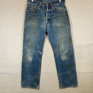 Vintage Levis Jeans 501 Mens 32x30 Made in USA Distressed Blue Button Fly